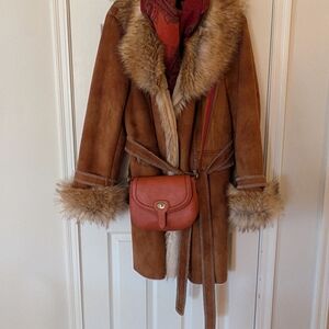 Brown Faux Fur Trimmed Women's Coat
